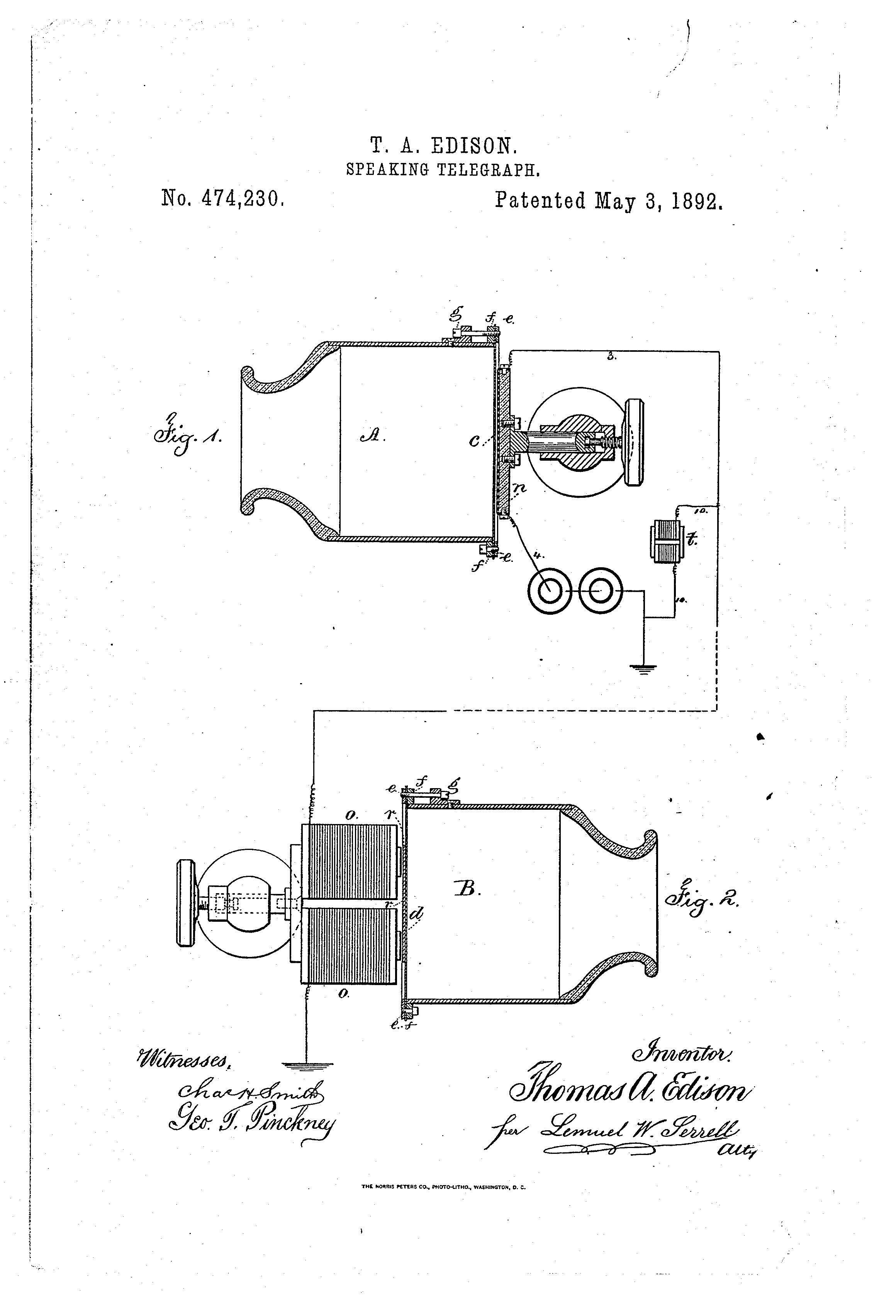 Speaking Telegraph patent by edison