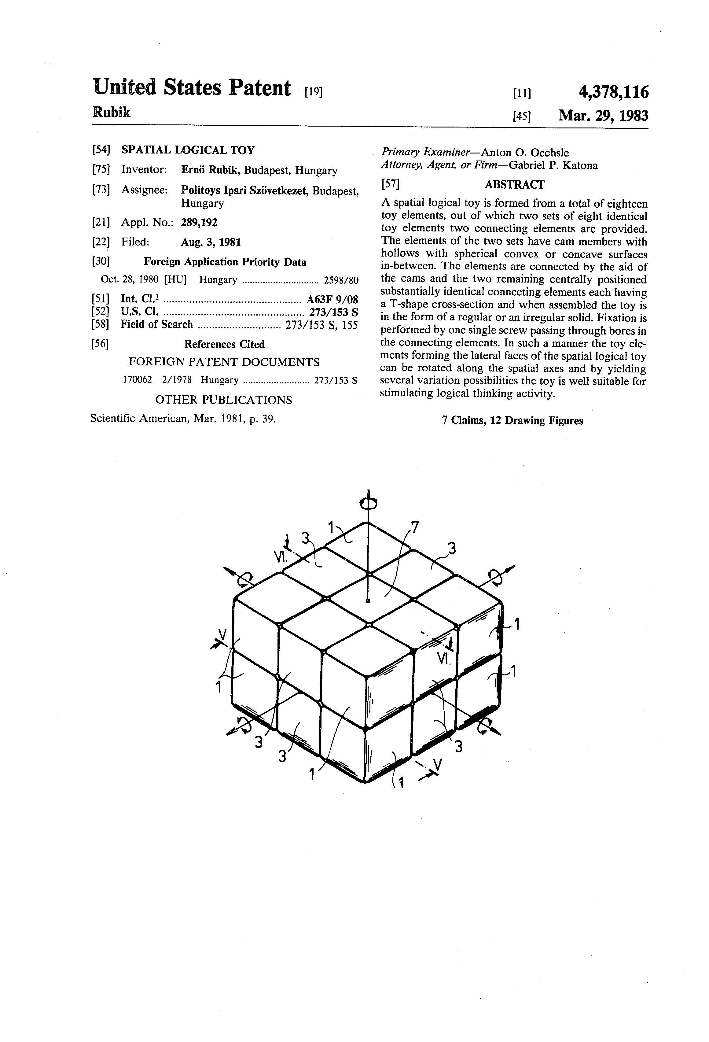 Rubik's Cube Patent