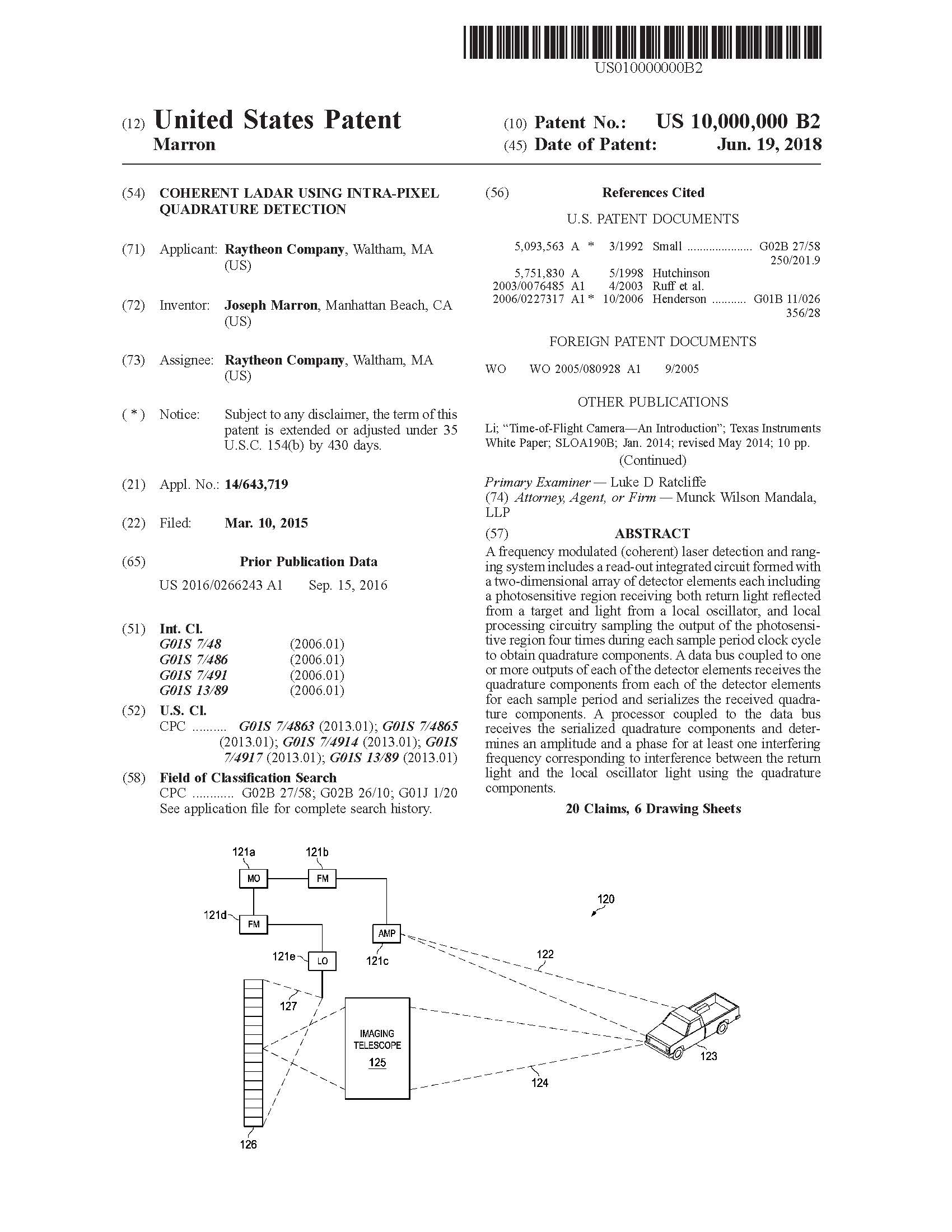 Coherent Ladar Using Intra-Pixel Quadrature Detection Patent