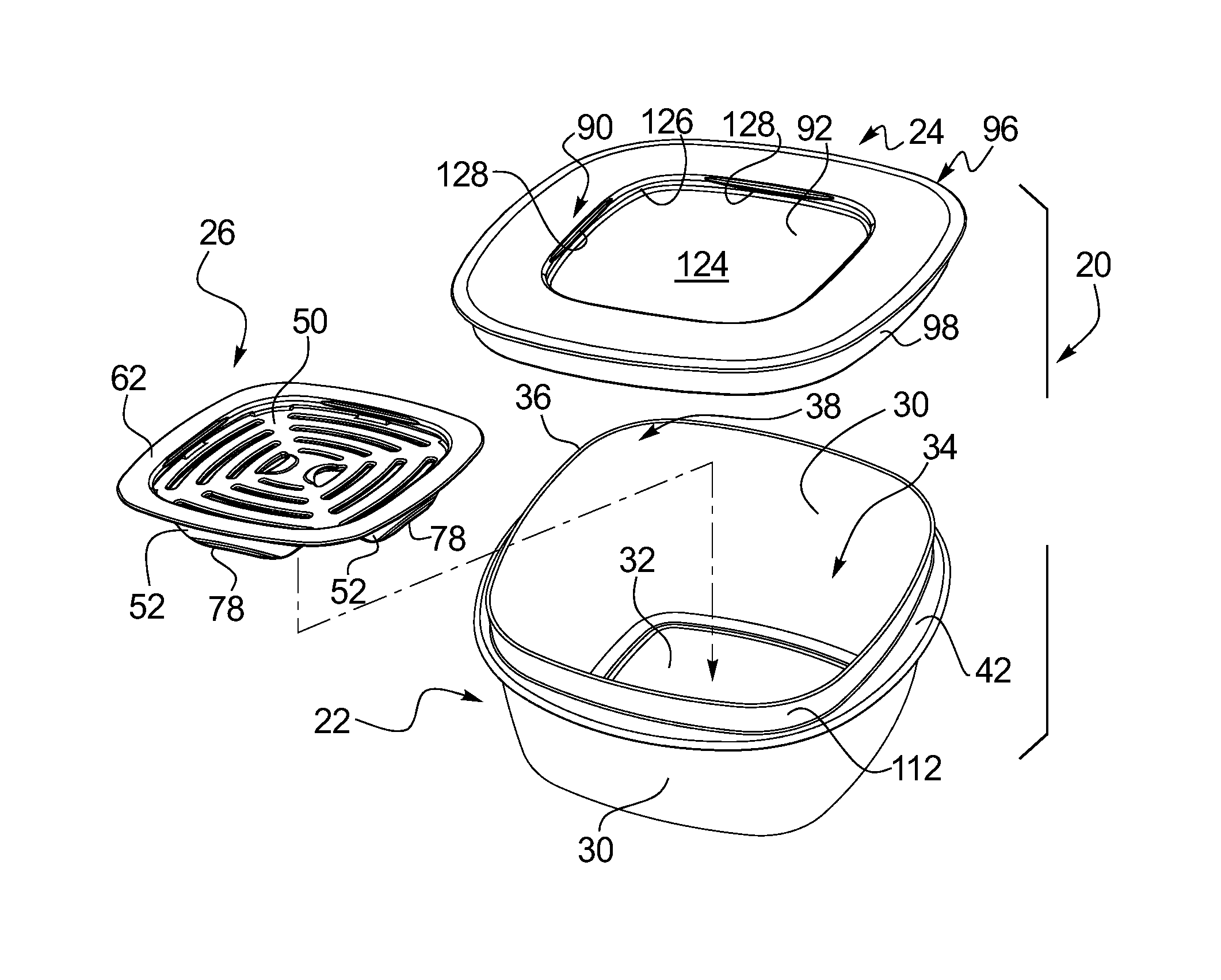 patent illustration for food storage container and container system